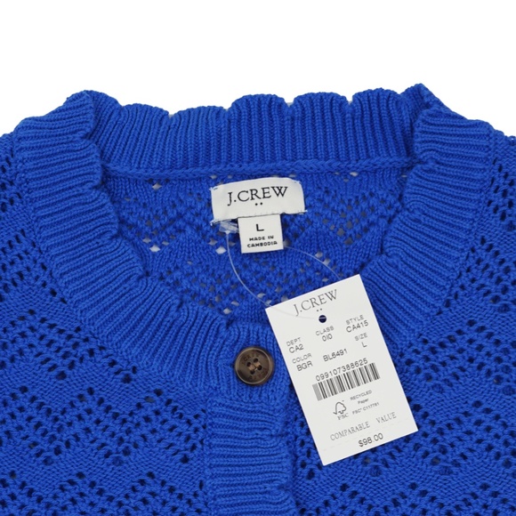 New JCREW Size L Pointelle Cardigan Sweater in Blue $98 CA415 - Picture 4 of 4